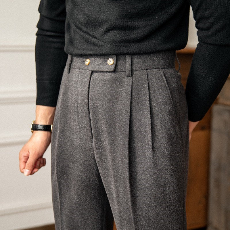 High Waist Wool Blend Casual Pants