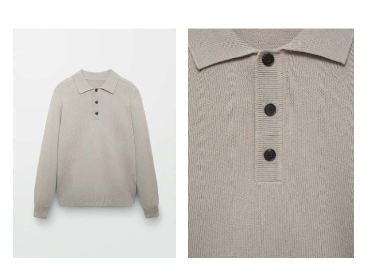 Elegant Men’s V-Neck Sweater – Button-Up Polo Design