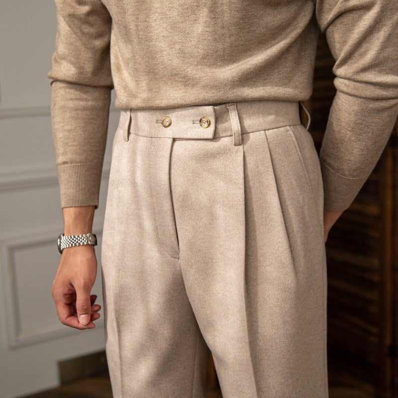 High Waist Wool Blend Casual Pants