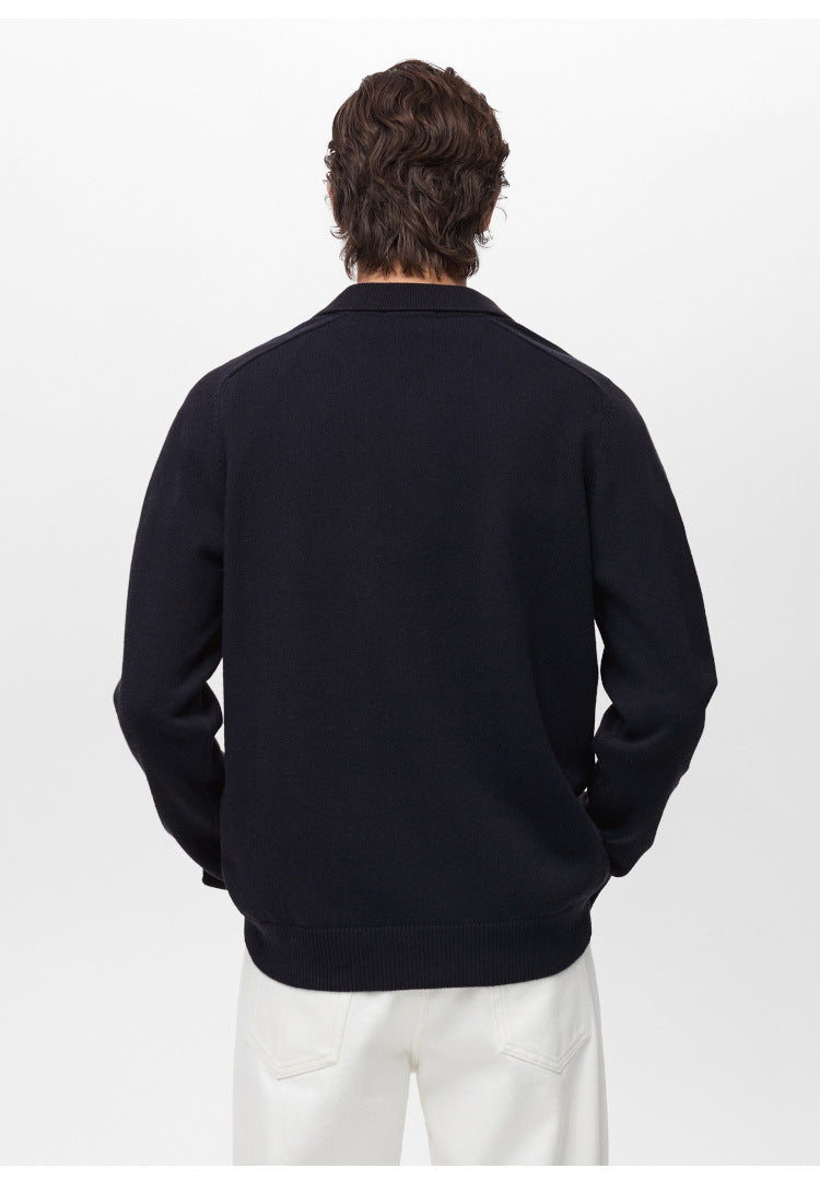Elegant Men’s V-Neck Sweater – Button-Up Polo Design