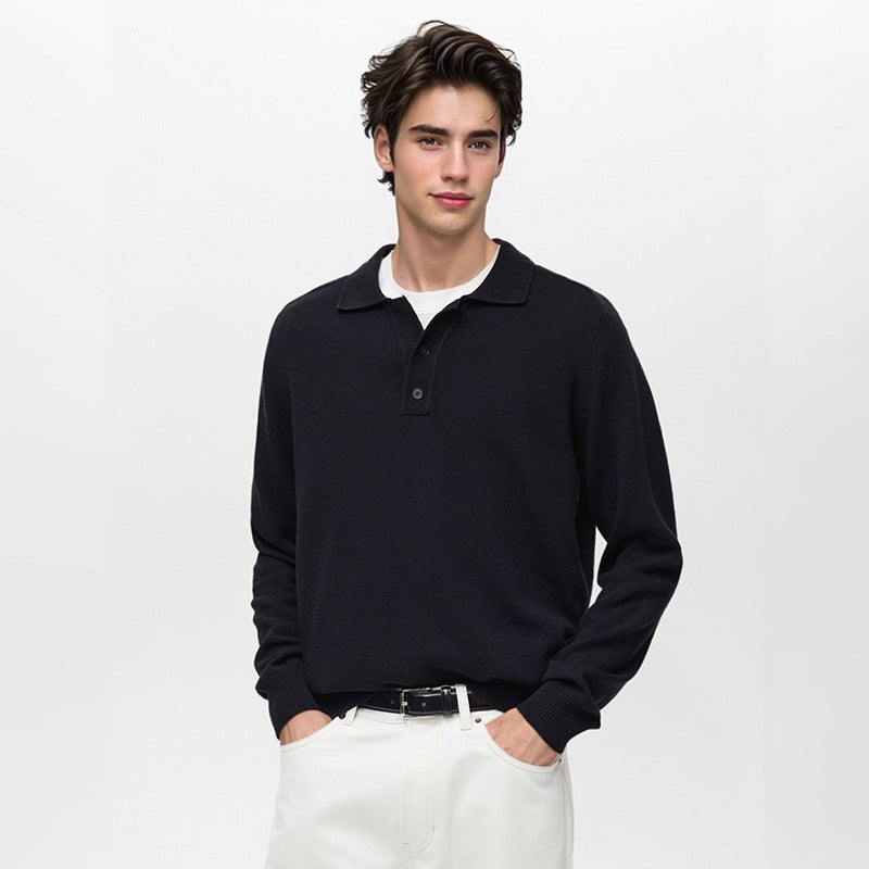 Elegant Men’s V-Neck Sweater – Button-Up Polo Design