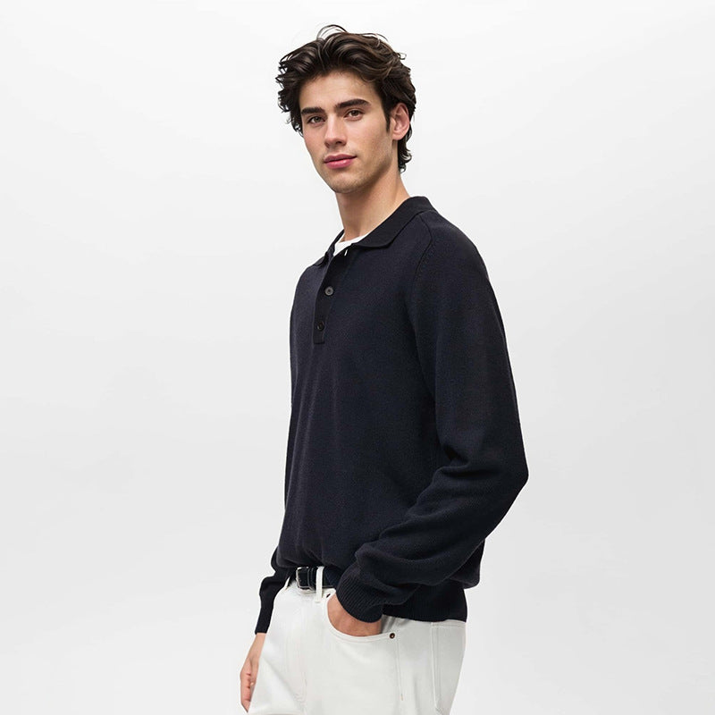 Elegant Men’s V-Neck Sweater – Button-Up Polo Design