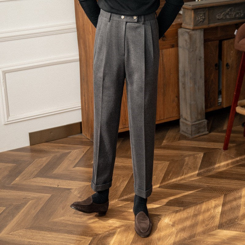 High Waist Wool Blend Casual Pants