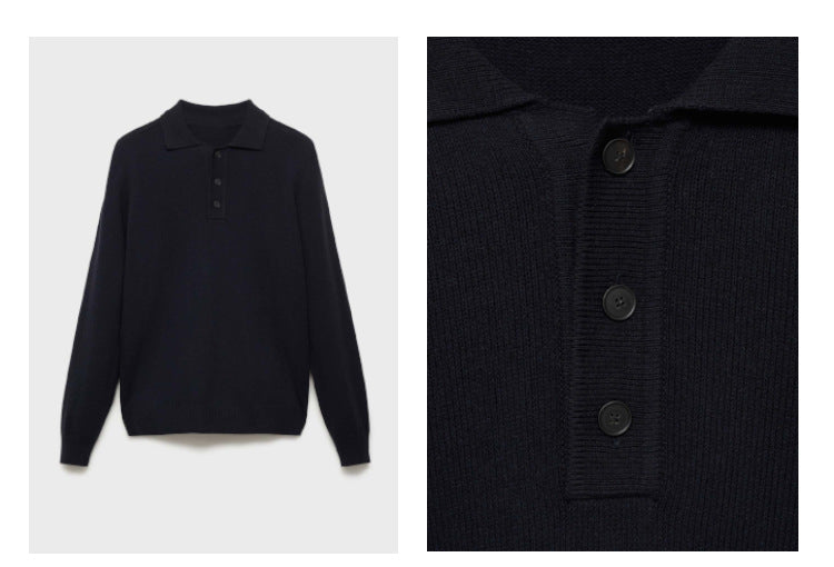 Elegant Men’s V-Neck Sweater – Button-Up Polo Design