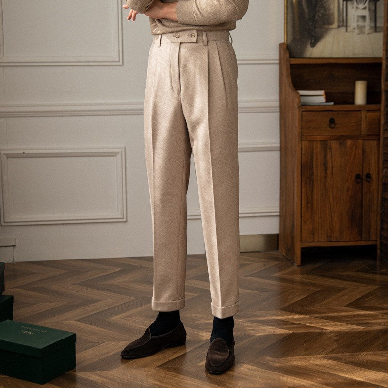 High Waist Wool Blend Casual Pants