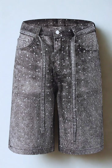 Washed Denim Shorts with Chic Rhinestone Belt