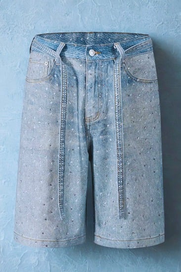 Washed Denim Shorts with Chic Rhinestone Belt