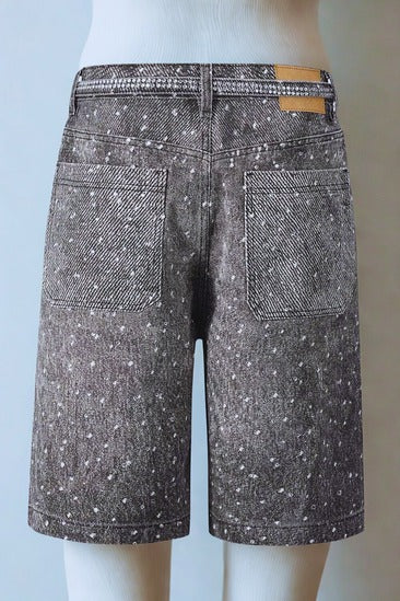 Washed Denim Shorts with Chic Rhinestone Belt